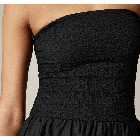 NEW J.Crew Strapless Mixy Dress Smocked A Line Minimalist Ramie Black XXS - Picture 3 of 15